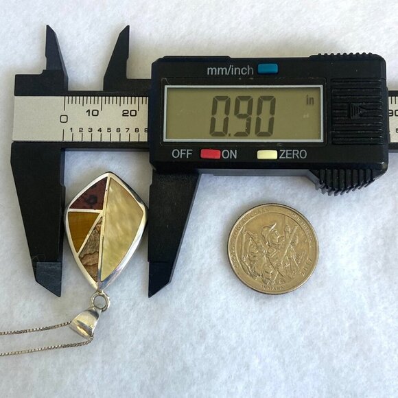 Sterling Silver 925 Mother Of Pearl Jasper Tigers Eye Inlay Pendants Necklace - Picture 15 of 16